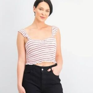 Red & White Striped Crop Top Y2k Festival Grunge Size XL